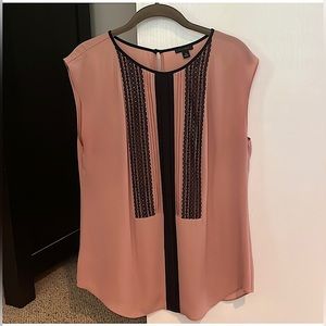 Ann Taylor Pink Blouse W/Tuxedo Black Lace On Front! Size: S Petite!